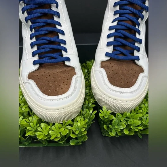 P448 Men White and Brown Suede High-Top Sneakers. Italian leather size 43 - Picture 7 of 13